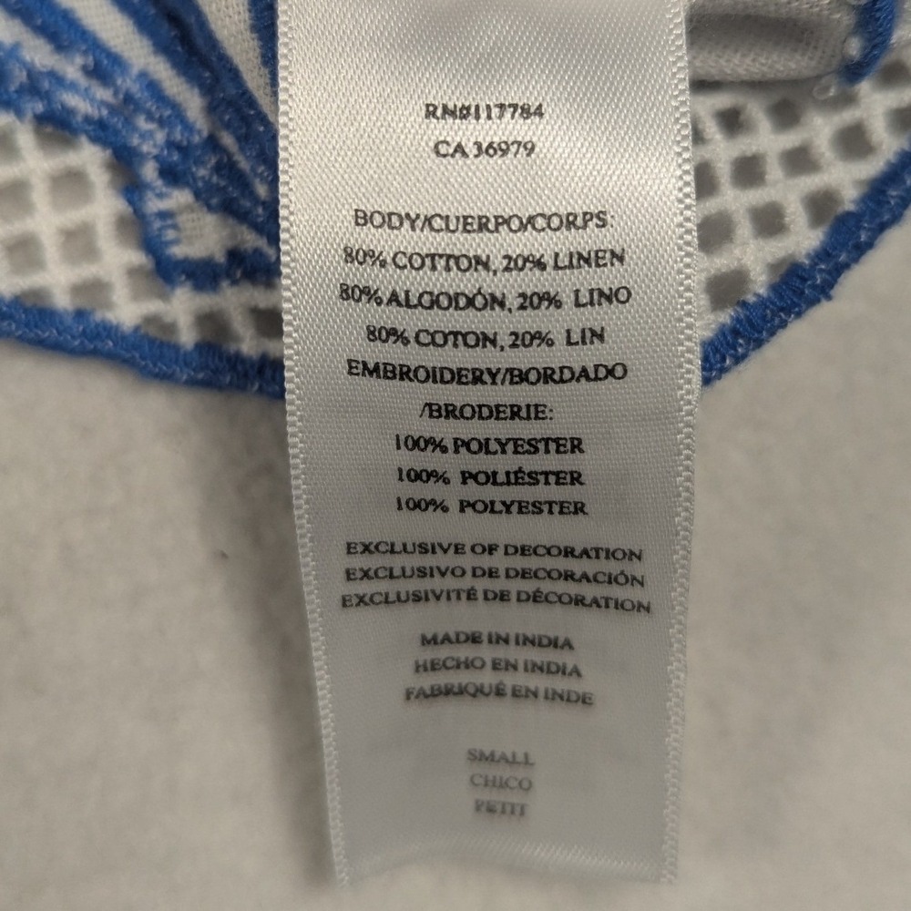 NEW Rails Venice White Blue Seashell Embroidered Linen Blend Crop Top Small - Picture 5 of 6